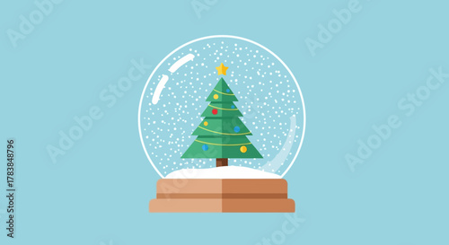 Magical Christmas Snow Globe with Decorated Tree and Falling Snow Festive Holiday Season Celebration