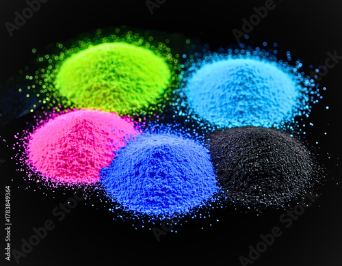 Colorful Powder Piles: A vibrant display of colorful powder piles glows with luminosity, capturing the essence of color and form, igniting curiosity and inspiring creativity.