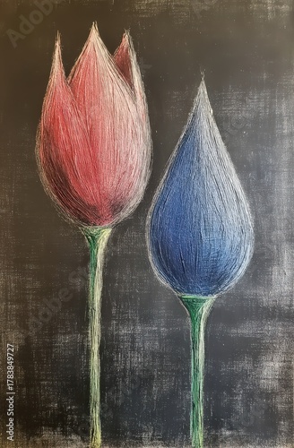 Colorful blooms stand against a dark canvas showcasing minimalist artistic beauty and bold contrasts