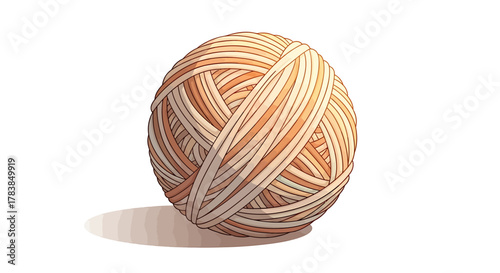 A multicolored ball of yarn with orange and brown threads isolated on a white background.