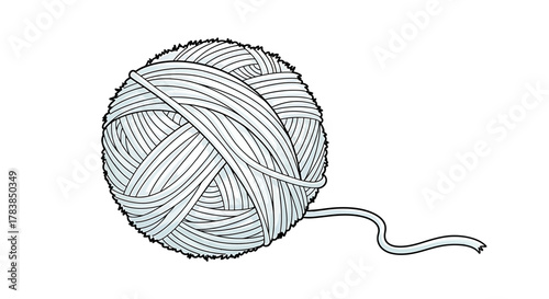 A simple line drawing of a ball of yarn with a loose end.