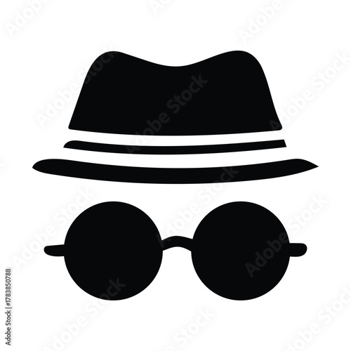 Incognito Icon Concept of Hat and Glasses in Silhouette