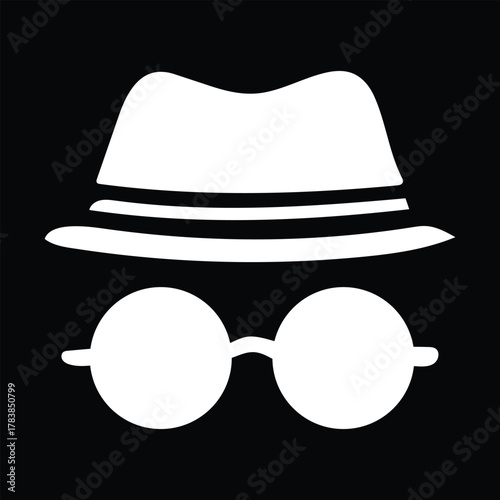 Incognito Icon of Disguise with Fedora Hat and Round Glasses