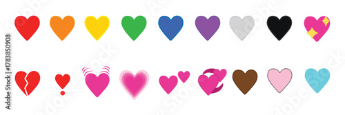 Collection of Colorful Heart Shape Icons for Love and Emotional Expression