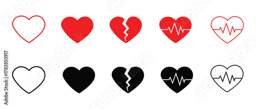 Set of Heart Design Elements with Different Styles on Transparent Backdrop