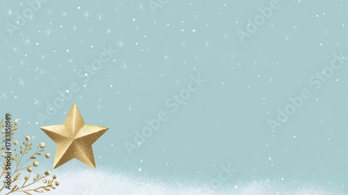 Elegant golden star of Bethlehem on soft blue background symbolizing Epiphany and divine guidance, minimalist vector illustration ideal for luxury Christmas cards and religious celebration designs.