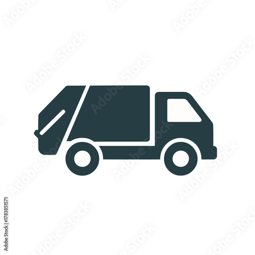 A simple, dark gray silhouette icon of a garbage truck for waste management on a white background.