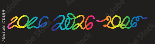 Colorful 2026 handwritten text on black background