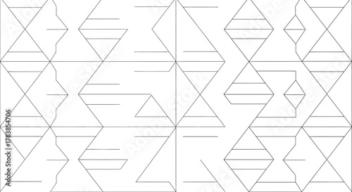 Abstract geometric pattern with triangles, diamonds, and horizontal lines.