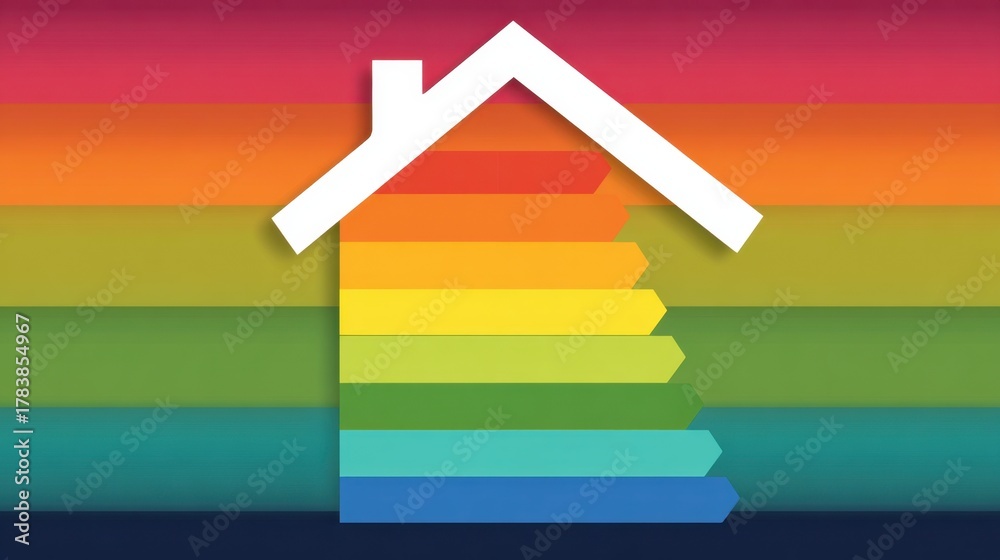 Fototapeta premium A colorful house shape blends with rainbow stripes showcasing unity and joy in design.