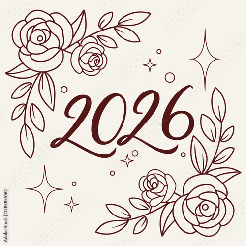 Year 2026 Decorated with Roses and Stars new year celebration