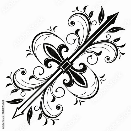 Black Ornate Fleur-de-lis and Arrow Scrollwork Design fleur de lis flourish