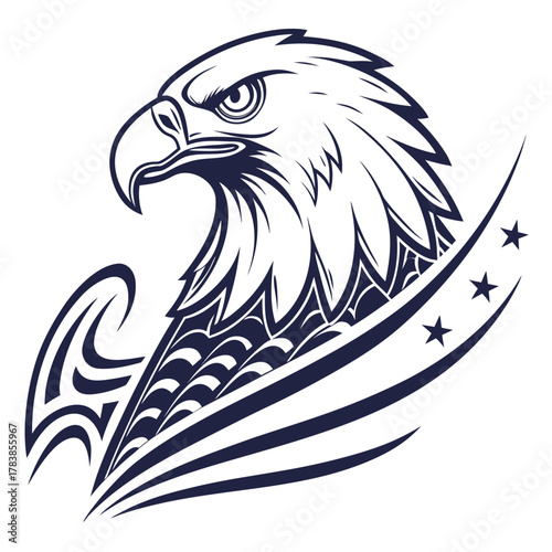 Stylized Eagle Head with Tribal Wings and Stars bird raptor
