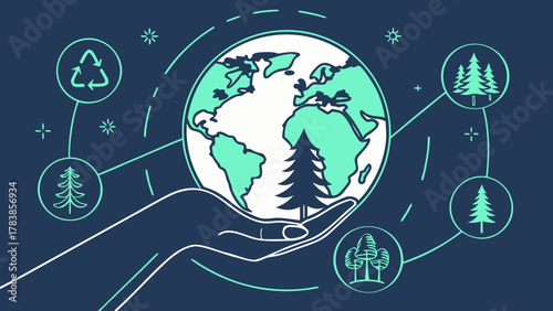 Ключові слова сказал:

Planet Earth held in a hand with surrounding tree and recycling icons symbolizing environmental protection and forest conservation