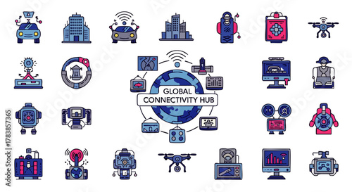 A comprehensive vector collection illustrating the vast landscape of global connectivity, smart technology, artificial intelligence, and future innovations for digital projects.