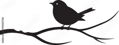 Minimalist silhouette of a small bird perched on a tree branch