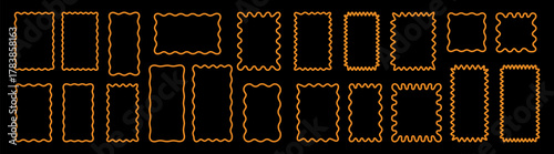 Golden wavy zigzag rectangle frames set on black background