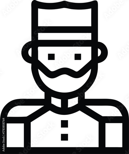 Stylized icon of a bellhop or hotel employee with a hat and uniform