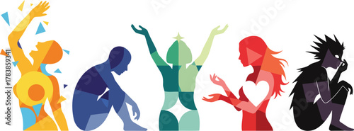 Emotional new style color Silhouettes Vector Set – Abstract Human Feelings in Modern Minimal Art Style