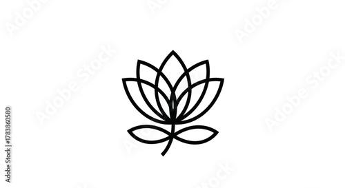 Minimalist black line art lotus flower icon symbol.