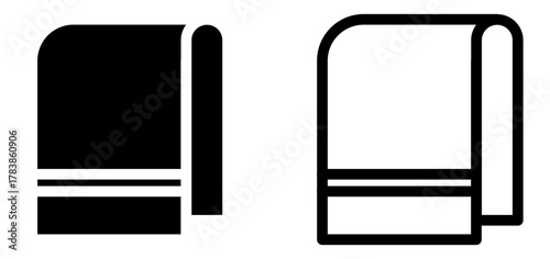 Towel icon set in solid and outline styles. Vector illustration representing bathroom accessories, hygiene, spa, laundry service, hotel amenities, household cleaning, and hospitality design.