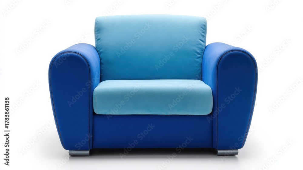 Fototapeta premium A cozy armchair in vivid blue tones sits invitingly in a stylish room setting.