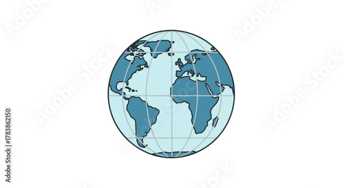 Illustration of a globe showing continents and oceans, with grid lines indicating latitude and longitude.