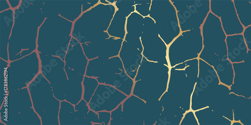 Elegant cracked texture with gold vein pattern on dark background, modern abstract design for luxury wallpaper, poster, or decorative surface.