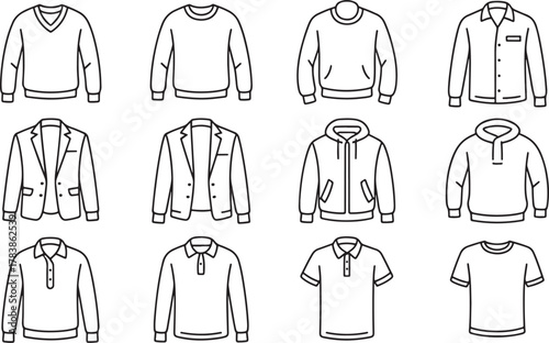 Assortment of Men's Clothing Line Art Icons apparel fashion