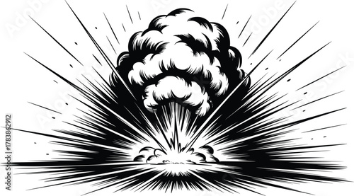 Comic Explosion Blast Vector Illustration with Smoke and Energy Burst.
