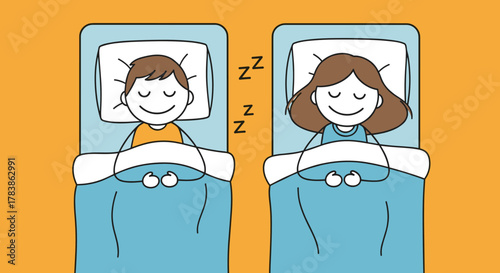 Two children sleeping soundly in their beds side by side illustrating peaceful rest.
