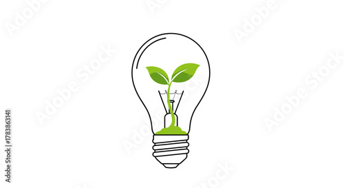 Green seedling growing inside a clear glass light bulb representing environmental innovation and sustainable energy ideas.