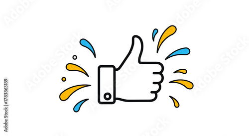 A graphic of a hand giving a thumbs up with colorful splatters of blue and yellow around it symbolizing success.