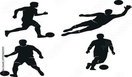 Soccer players silhouette illustration, goalkeeper save vector, football athletes with ball, dynamic sports movement design, teamwork competition art, athletic icons set