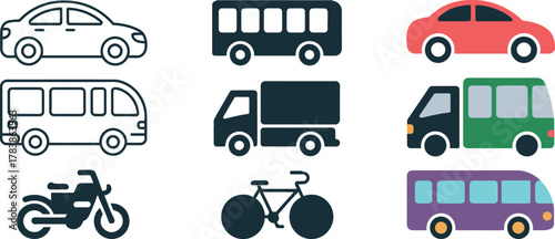 Transportation Icons Collection Vehicles and Modes of Transport Illustration Set Flat Design