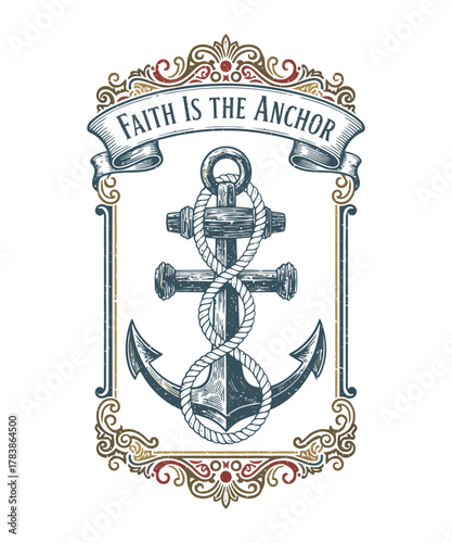 Faith Is The Anchor Vintage Nautical Christian Emblem