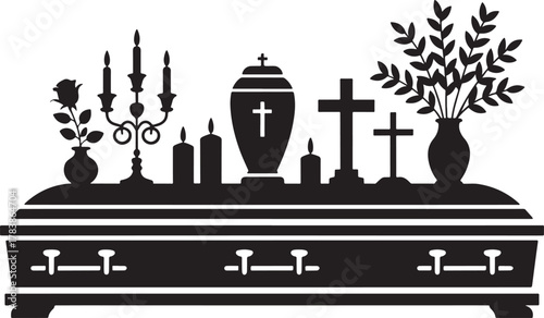 Funeral Coffin With Grave Decorations Silhouette casket cemetery