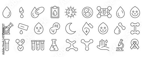 Comprehensive collection of line art icons representing science, health, and medical research for your next innovative project beautifully