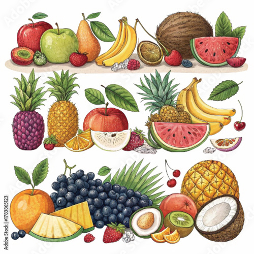 Abundant assortment of fresh ripe and colorful fruits