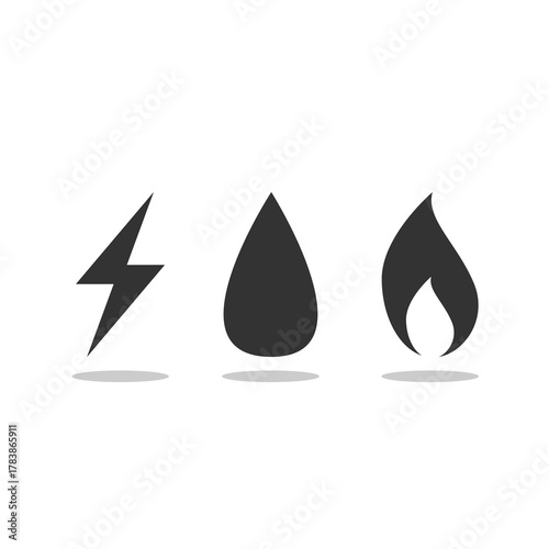 Gas Water Electricity icons with shadow
