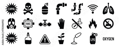 Essential safety and industrial hazard vector icons for safety awareness campaigns and workplace safety regulations. Risk assessment symbols included