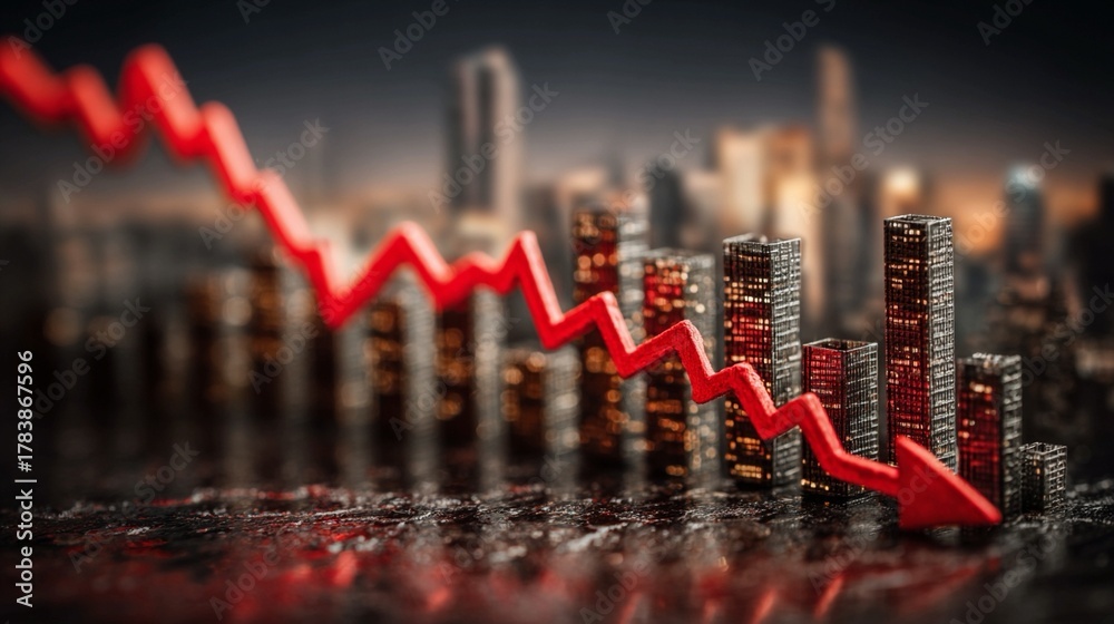Fototapeta premium Recession signals include declining orders, rising cost inputs, weak liquidity, interest rate hikes, sluggish consumer spend, delayed payables, unstable supply, shrinking margin, cautious growth.