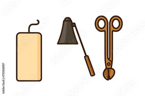 Set of essential tools for candle care including wick snuffer and trimmer scissors