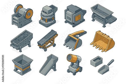 Heavy industrial machinery components collection for mining and quarrying operations