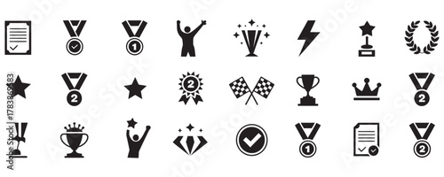 Celebrate achievement with diverse icons representing victory, success, awards, and recognition for your winning projects and business triumphs