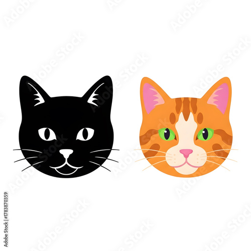 Cartoon Cat Heads: A striking pair of cartoon cat heads, each exuding unique charm and personality, presented in a clean and appealing manner.
