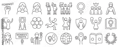 Empowering women's rights icons collection, symbolizing equality, advocacy, and social justice for a vibrant and inclusive future
