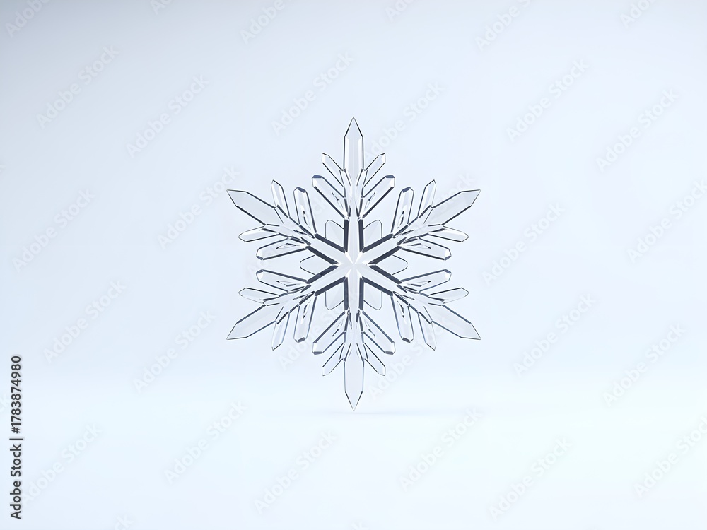 Obraz premium Glass Snowflake Decoration on White Background with Minimal Design.