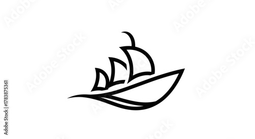 Simple black line art illustration of a sailboat on white background.