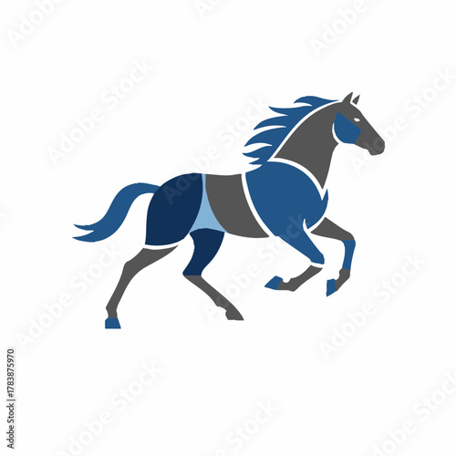 Abstract running horse in a modern mosaic style with blue and gray colors